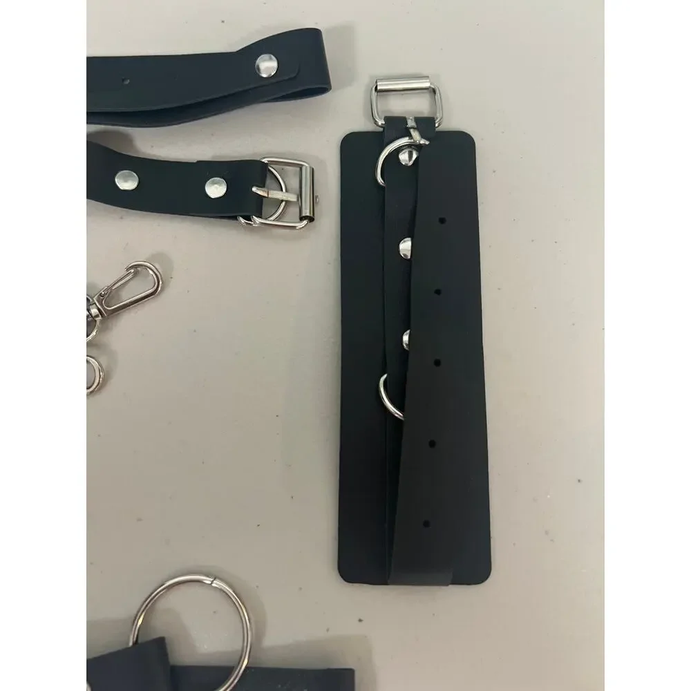 Punk Goth Adjustable Leather Collar to Cuff Restraint Set